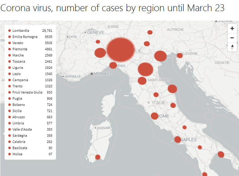 Corona virus in Italy, by region
